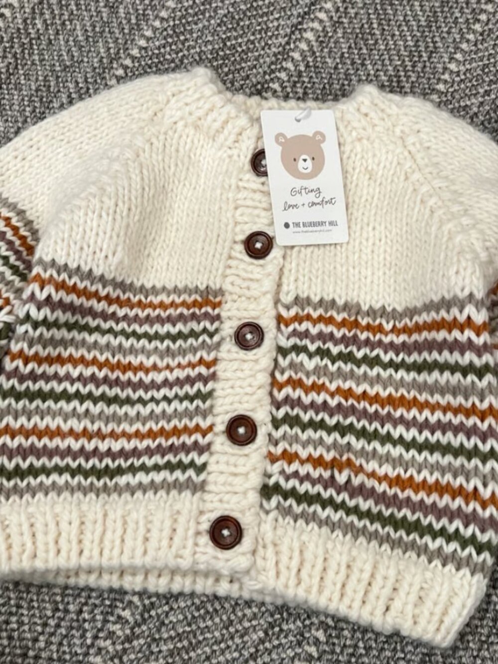 NWT The Blueberry Hill Woodland Stripe Cardigan and Hat Set, Size 2-3 Years